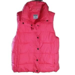 Bright Pink Puffy Vest Old Navy Size L Fleece Line